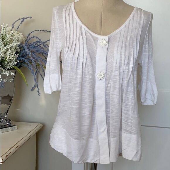 White Anthro Deletta Short Sleeve Button Down‎ Top  S - Picture 1 of 10